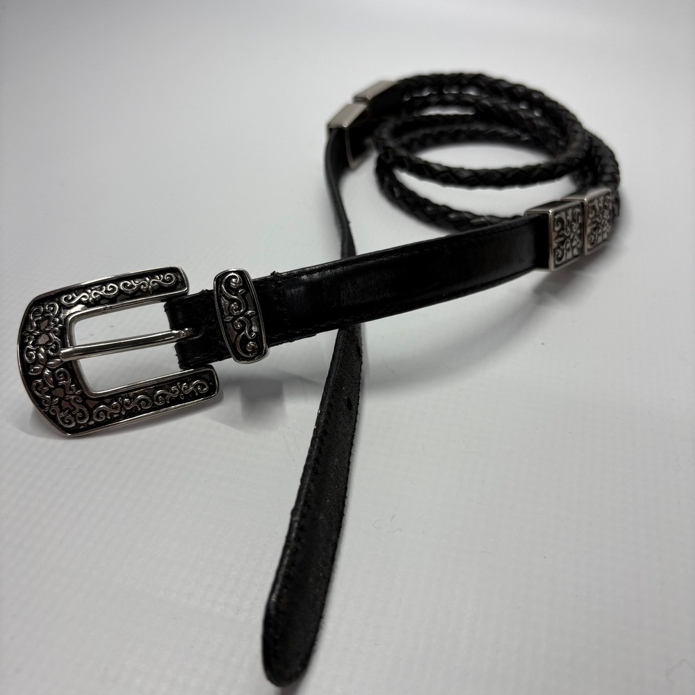 J.G. Hook Black Leather Braided Western Belt Silver Filigree Buckle Medium